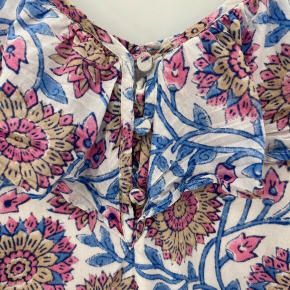 J Crew Ruffle V-Neck‎ Top Size S Floral Vine Block Print Tank Cotton Lined AN768 - Picture 3 of 12